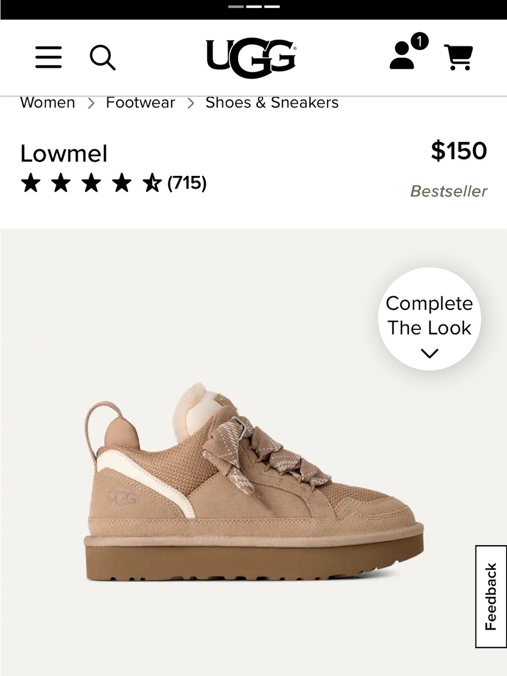 UGG Lowmel Women's Sand / Tan Suede Lace-Up Sneaker Boot. Size 6